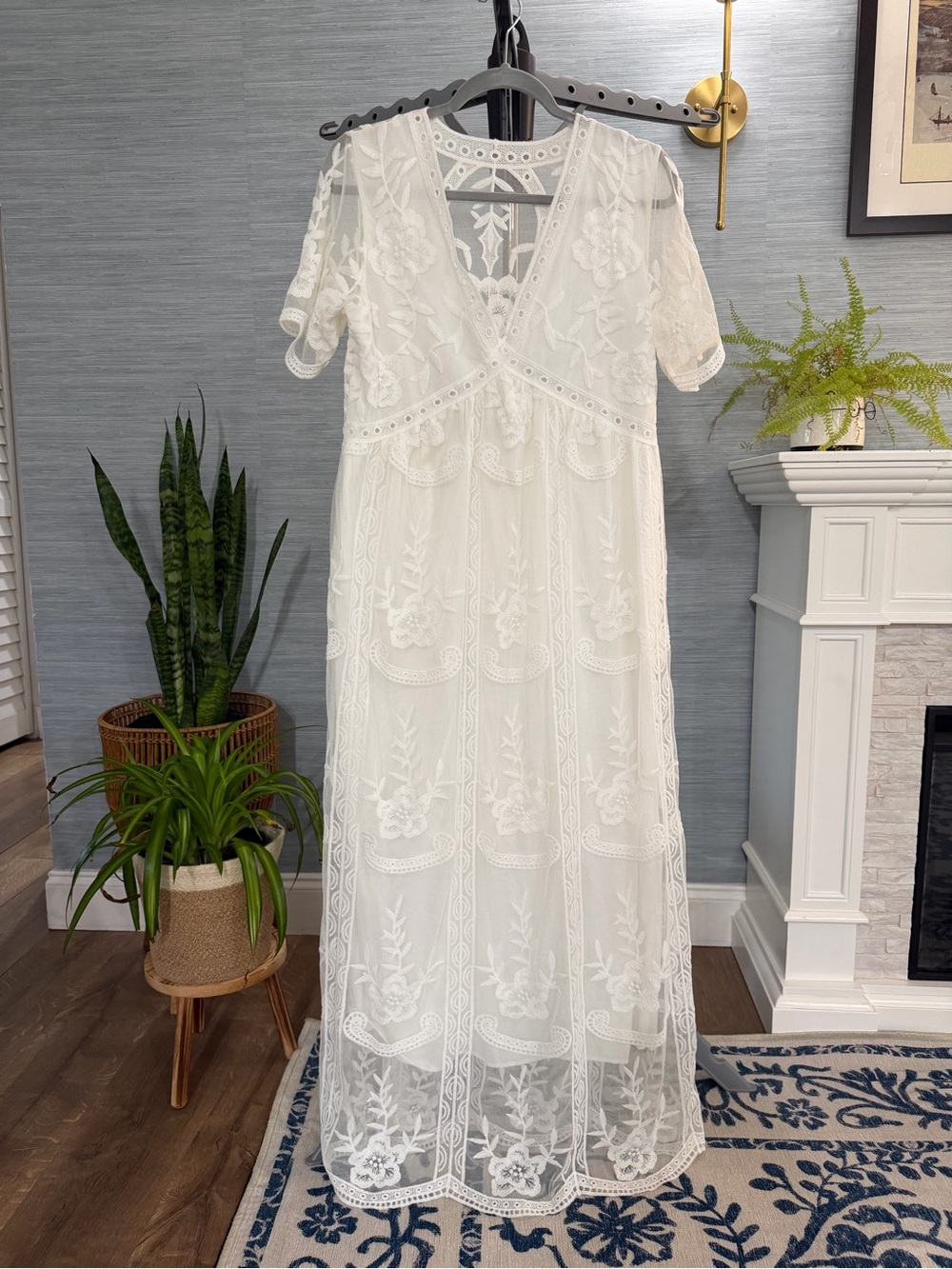 Maternity White Lace Embroidered Maxi Dress